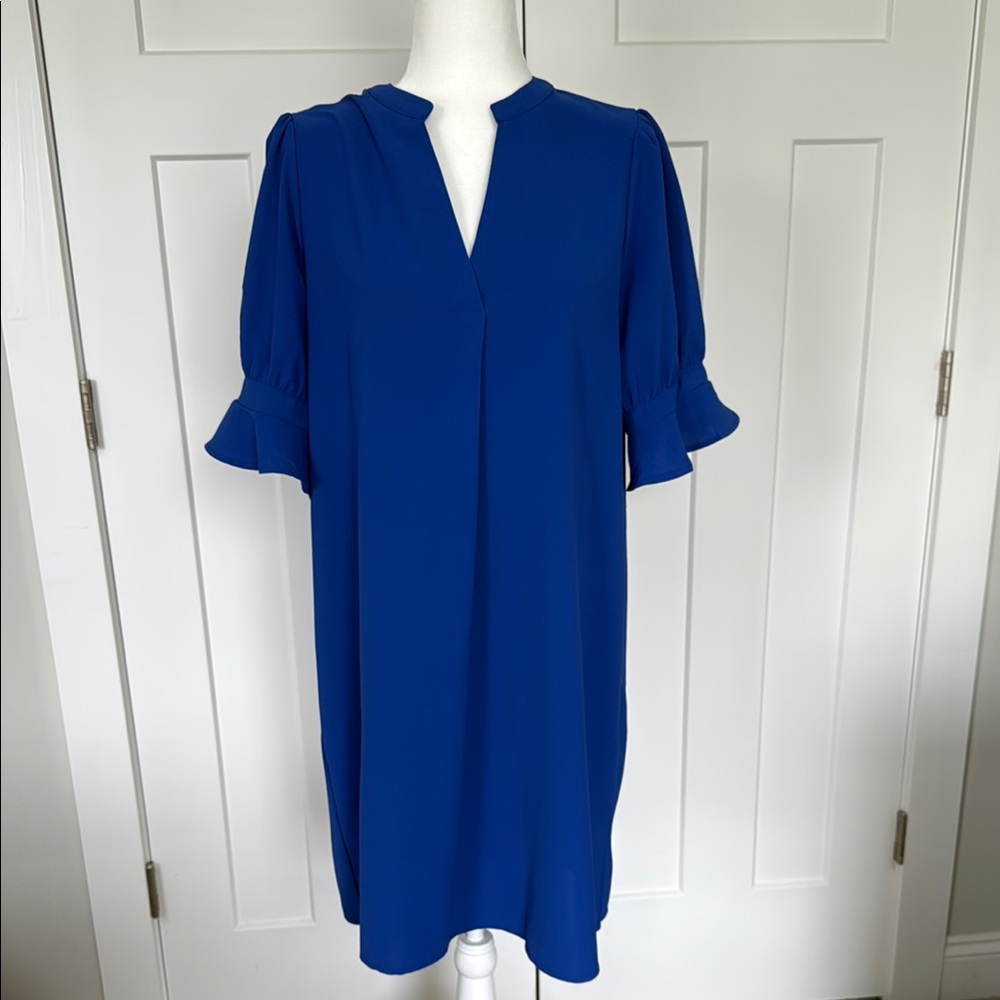 Elegant Blue Dress with Ruffle Sleeves